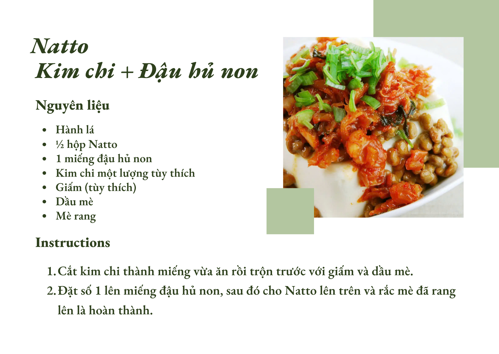 Natto kết hợp Kim chi + Đậu hủ non