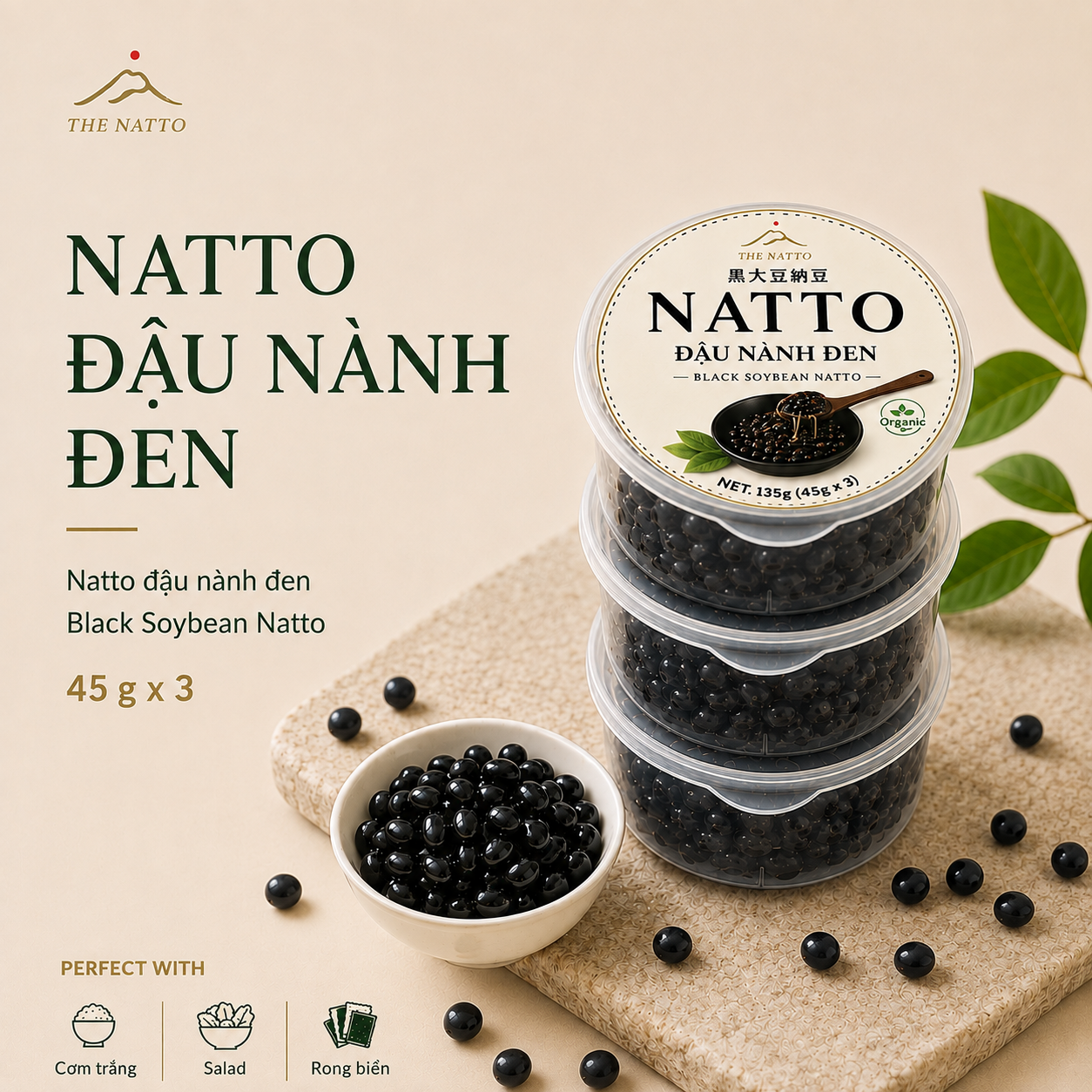 Natto Đậu Nành Đen Organic 45g x 3 hộp